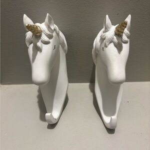 White Unicorn Wall Hooks with Gold Horns - towel bath clothing coat